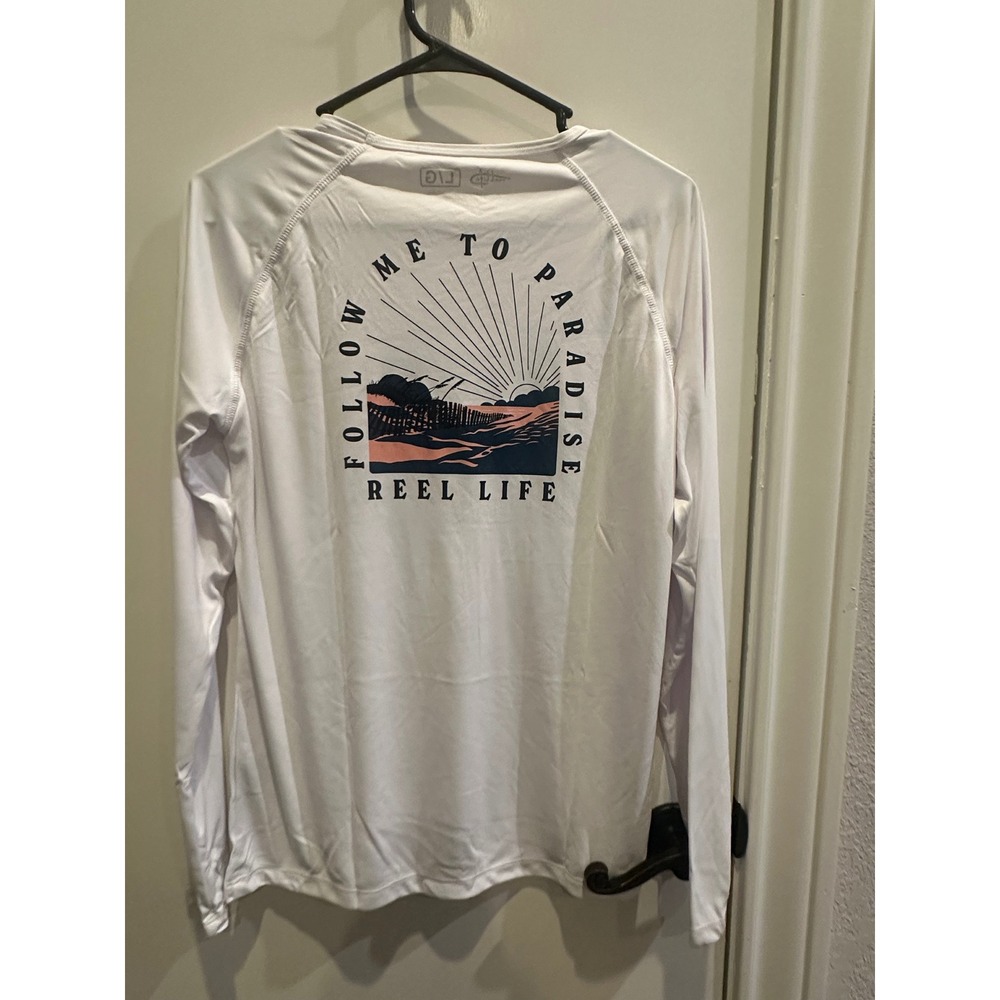 Reel Life Womens White Long Sleeve Sun Shirt Follow Me To Paradise Graphic L - Picture 4 of 6